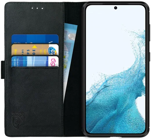 Rosso Deluxe Samsung Galaxy S22 Hoesje Wallet Case Echt Leer Zwart afbeelding 1