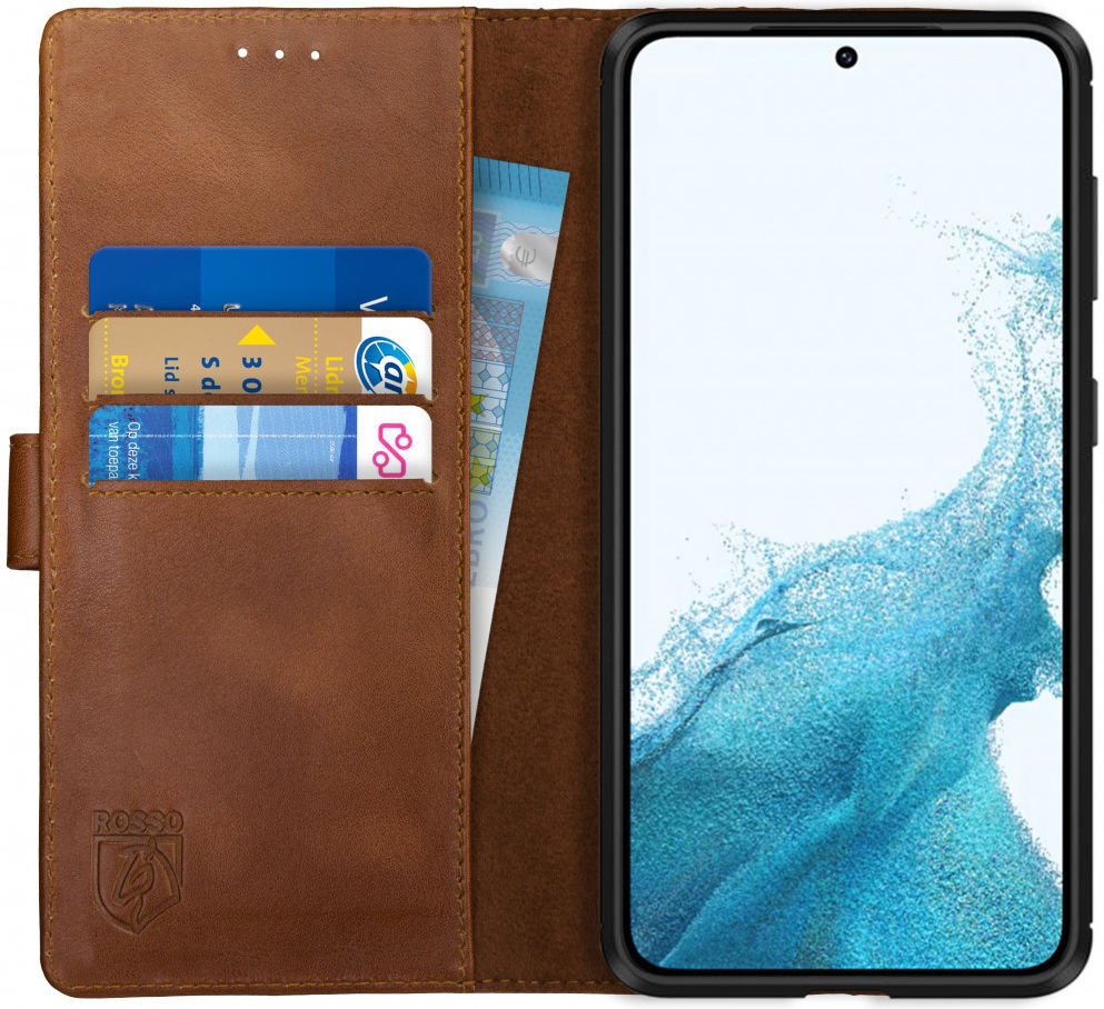Rosso Deluxe Samsung Galaxy S22 Hoesje Wallet Case Echt Leer Bruin afbeelding 1