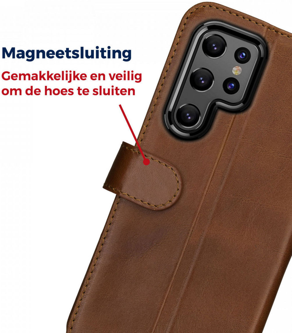 Rosso Deluxe Samsung Galaxy S22 Ultra Hoesje Wallet Case Leer Bruin afbeelding 5