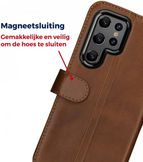Rosso Deluxe Samsung Galaxy S22 Ultra Hoesje Wallet Case Leer Bruin afbeelding 5