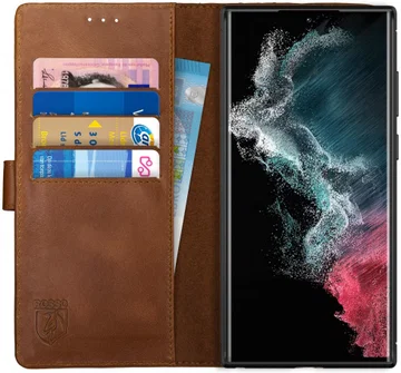 Rosso Deluxe Samsung Galaxy S22 Ultra Hoesje Wallet Case Leer Bruin