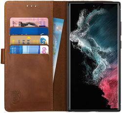 Rosso Deluxe Samsung Galaxy S22 Ultra Hoesje Wallet Case Leer Bruin afbeelding