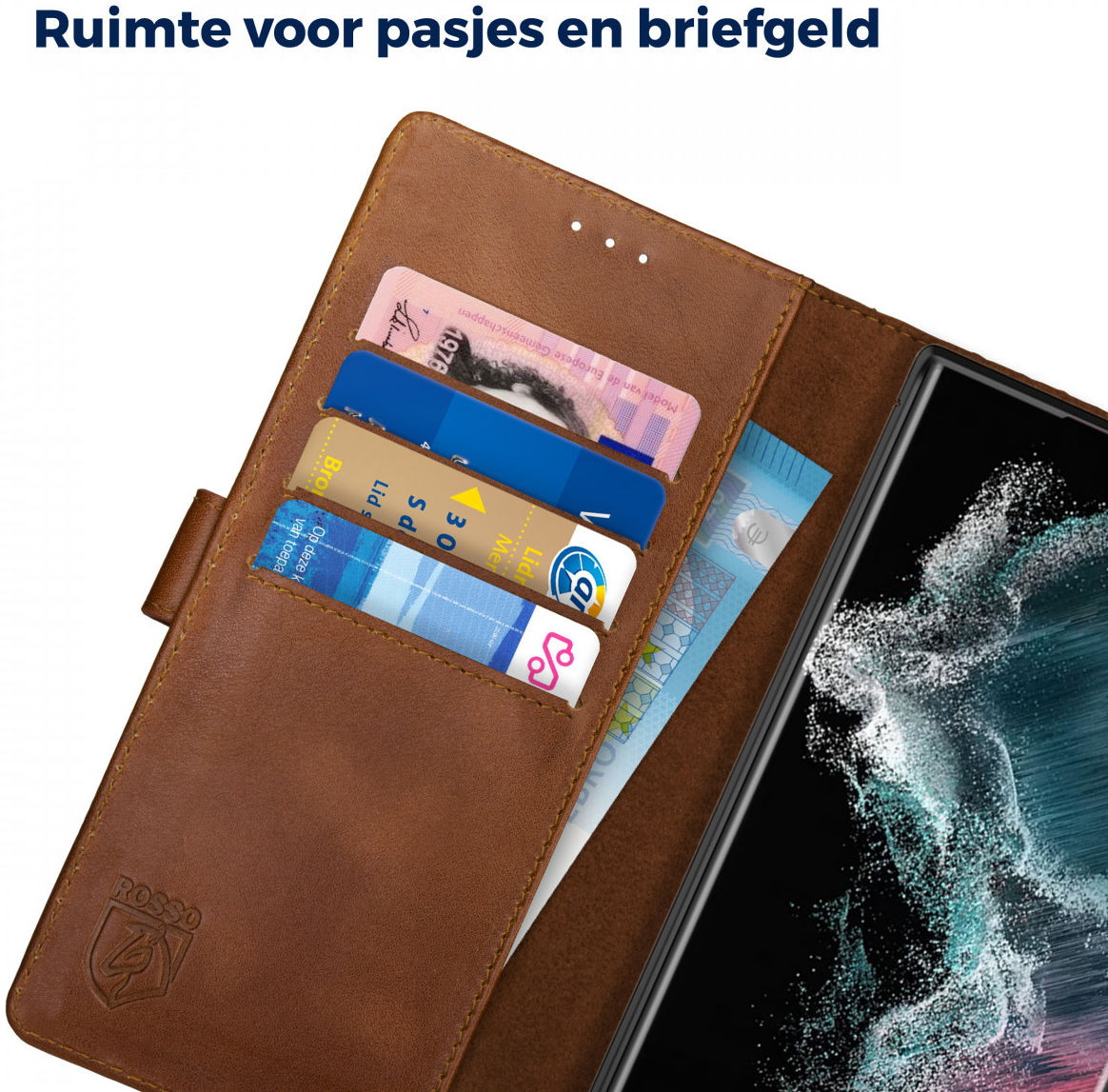 Rosso Deluxe Samsung Galaxy S22 Ultra Hoesje Wallet Case Leer Bruin afbeelding 6