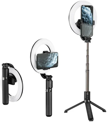 Hoco LED Ring Licht Tripod Statief Houder / Selfie Stick Zwart afbeelding 9