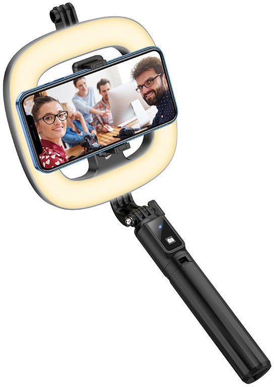 Hoco LED Ring Licht Tripod Statief Houder / Selfie Stick Zwart afbeelding 2