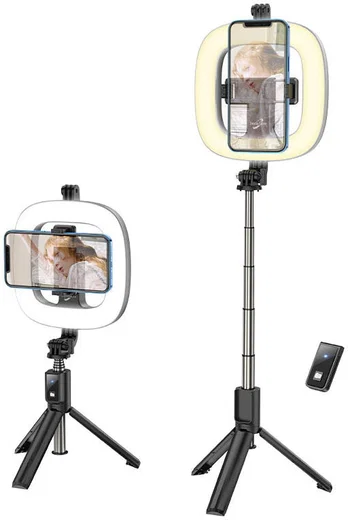 Hoco LED Ring Licht Tripod Statief Houder / Selfie Stick Zwart afbeelding 3