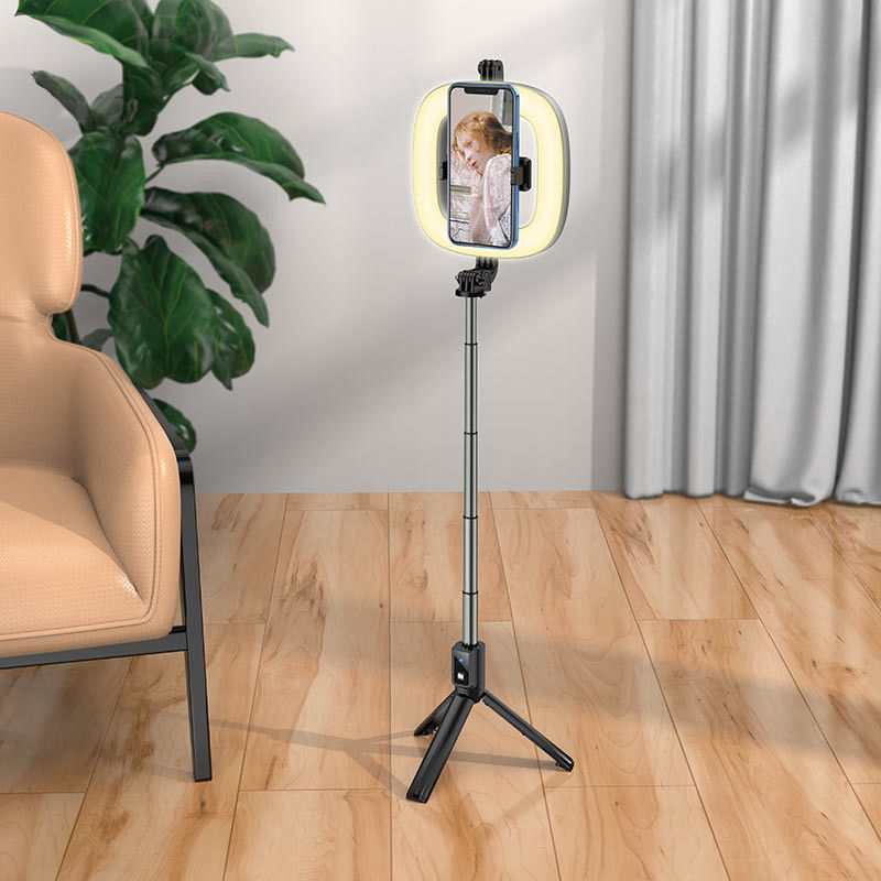 Hoco LED Ring Licht Tripod Statief Houder / Selfie Stick Zwart afbeelding 5
