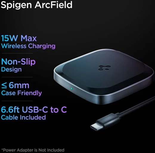 Spigen ArcField PF2004 15W Draadloze Oplader met USB-C Kabel 2M Zwart afbeelding 3