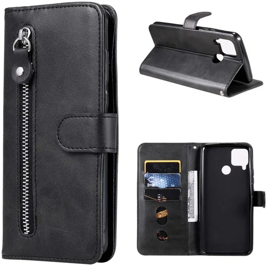 Realme 7i Hoesje Portemonnee Book Case met Zipper Zwart afbeelding 6