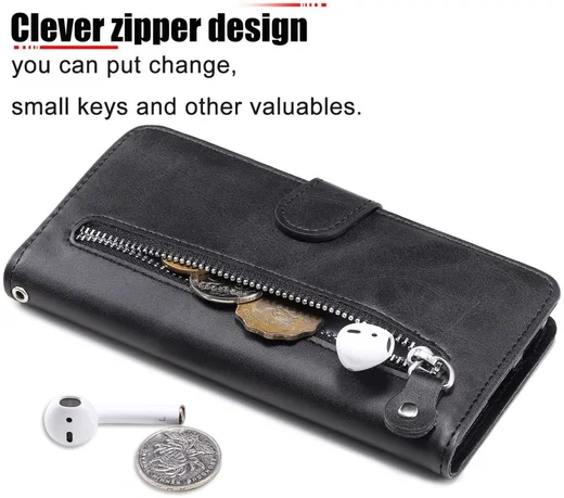 Realme 7i Hoesje Portemonnee Book Case met Zipper Zwart afbeelding 4