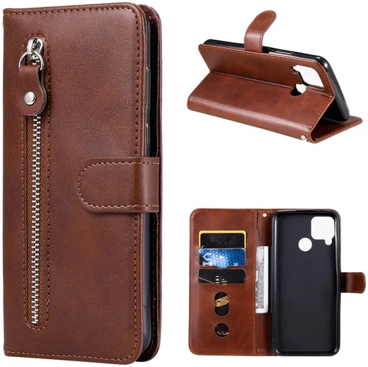 Realme 7i Hoesje Portemonnee Book Case met Zipper Bruin afbeelding 6