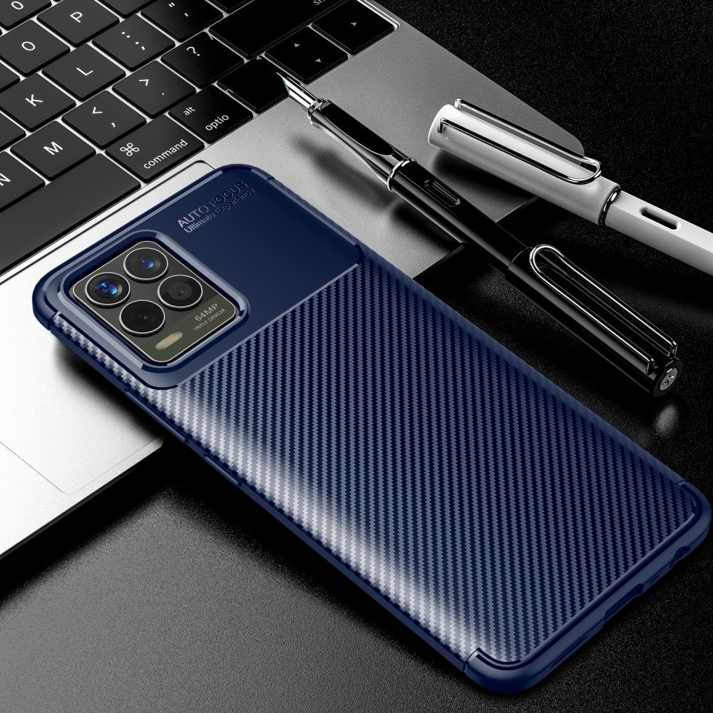 Realme 8 4G Hoesje Siliconen Carbon TPU Back Cover Blauw afbeelding 5