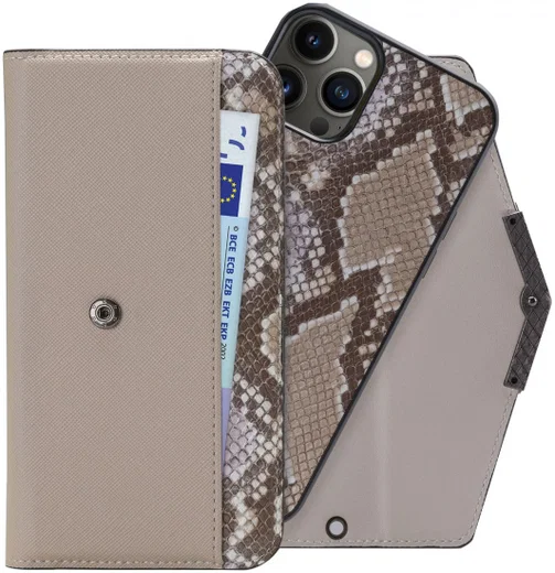 Mobilize Velvet Clutch Apple iPhone 13 Pro Hoesje Beige Snake afbeelding 1