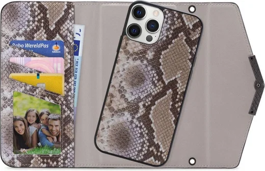 Mobilize Velvet Clutch Apple iPhone 12 / 12 Pro Hoesje Beige Snake afbeelding 1
