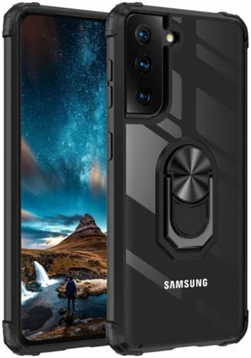Samsung Galaxy S21 FE Hoesje met Ring Kickstand Zwart afbeelding 1