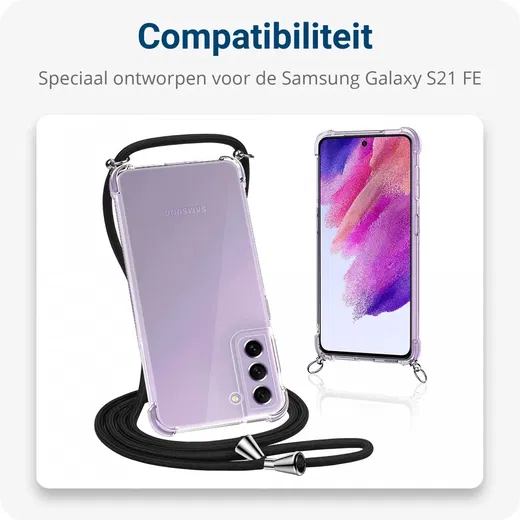 Samsung Galaxy S21 FE Hoesje met Koord Shockproof TPU Transparant afbeelding 4