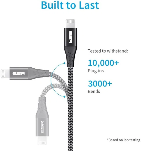 ESR USB-C naar Apple Lightning Kabel MFi 2M Zwart afbeelding 4