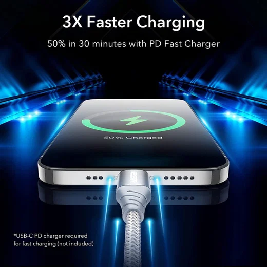 ESR USB-C naar Apple Lightning Snellaad Kabel MFi 1M Wit afbeelding 5