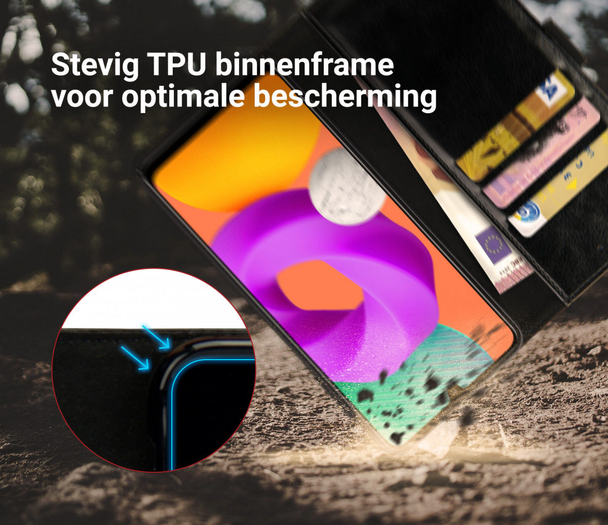 Rosso Element Samsung Galaxy M22/A22 4G Hoesje Book Cover Wallet Zwart afbeelding 4