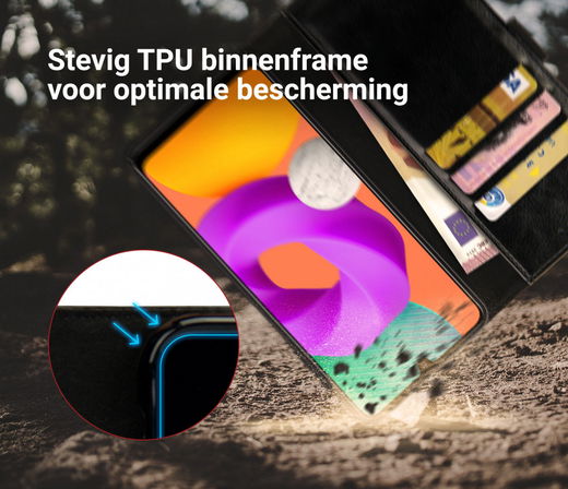 Rosso Element Samsung Galaxy M22/A22 4G Hoesje Book Cover Wallet Zwart afbeelding 4