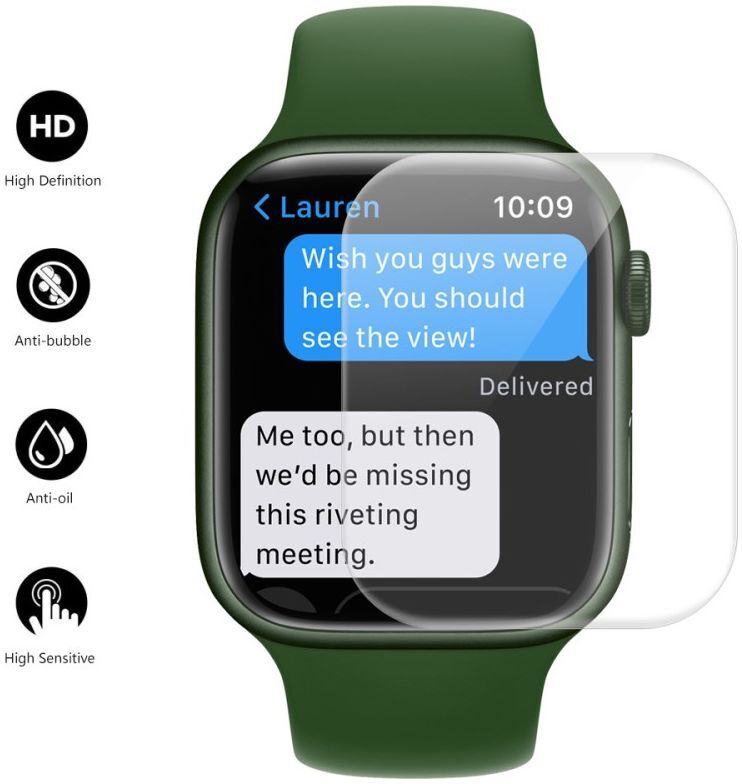 Apple Watch 7 / 8 / 9 45MM Screenprotector - 3D Soft TPU - Clear (2-Pack) afbeelding 3