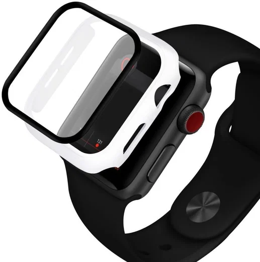 Apple Watch 7/8/9 41MM Hoesje - Hard Plastic Bumper - Tempered Glass - Wit afbeelding 1