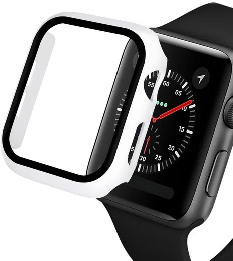 Apple Watch 7/8/9 41MM Hoesje - Hard Plastic Bumper - Tempered Glass - Wit afbeelding 5