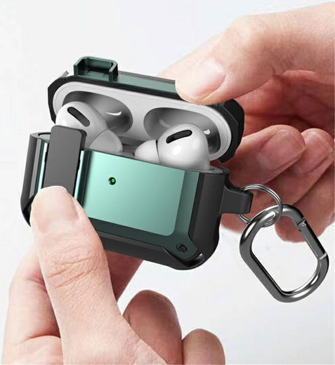 Apple AirPods 3 Hoesje Shockproof Cover met Karabijnhaak Zwart afbeelding 2