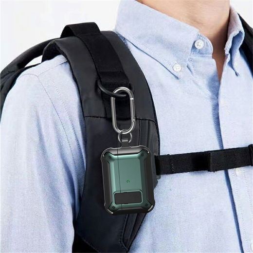 Apple AirPods 3 Hoesje Shockproof Cover met Karabijnhaak Zwart afbeelding 4