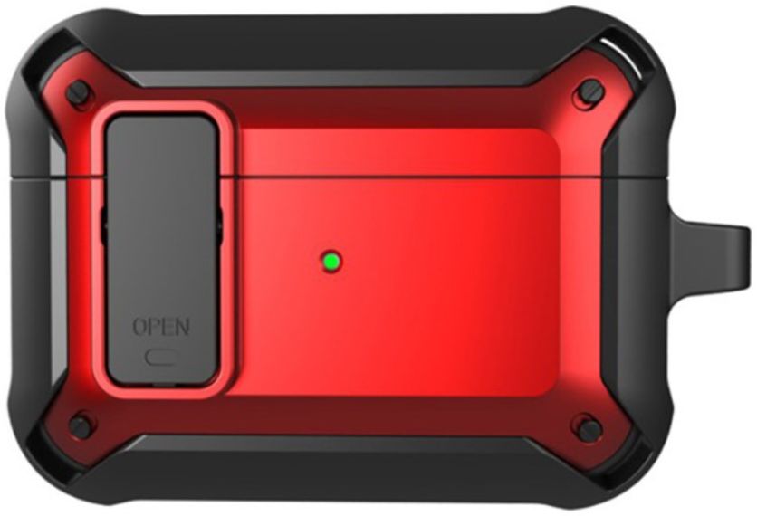 Apple AirPods 3 Hoesje Shockproof Cover met Karabijnhaak Zwart Rood afbeelding 1