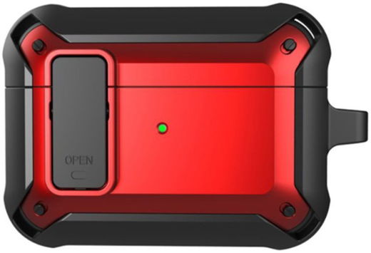 Apple AirPods 3 Hoesje Shockproof Cover met Karabijnhaak Zwart Rood afbeelding 1