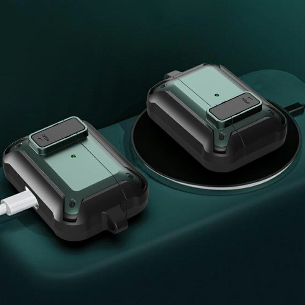 Apple AirPods 3 Hoesje Shockproof Cover met Karabijnhaak Zwart Rood afbeelding 6