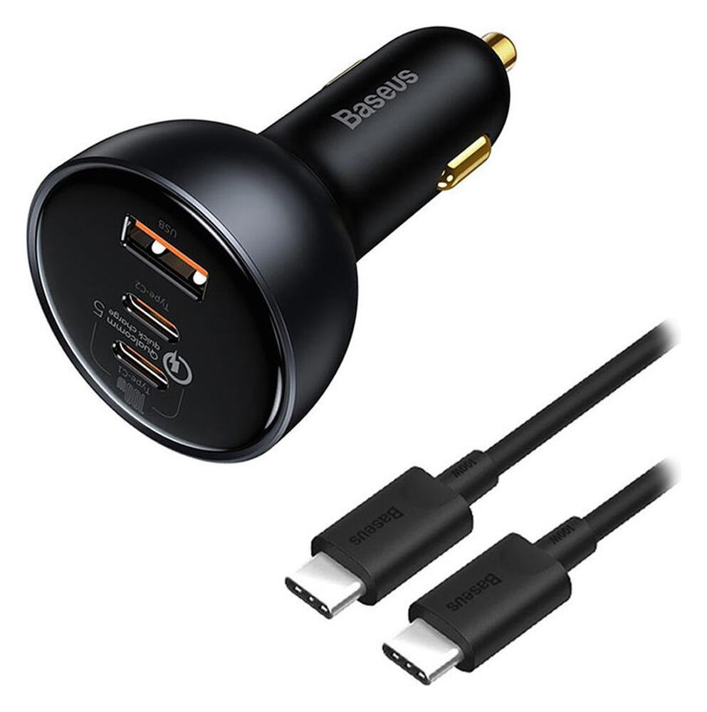 Baseus USB-A / USB-C Autolader 160W + USB-C naar USB-C 100W 1M Kabel afbeelding 1