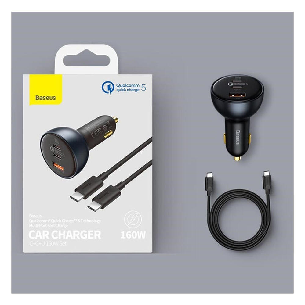 Baseus USB-A / USB-C Autolader 160W + USB-C naar USB-C 100W 1M Kabel afbeelding 6
