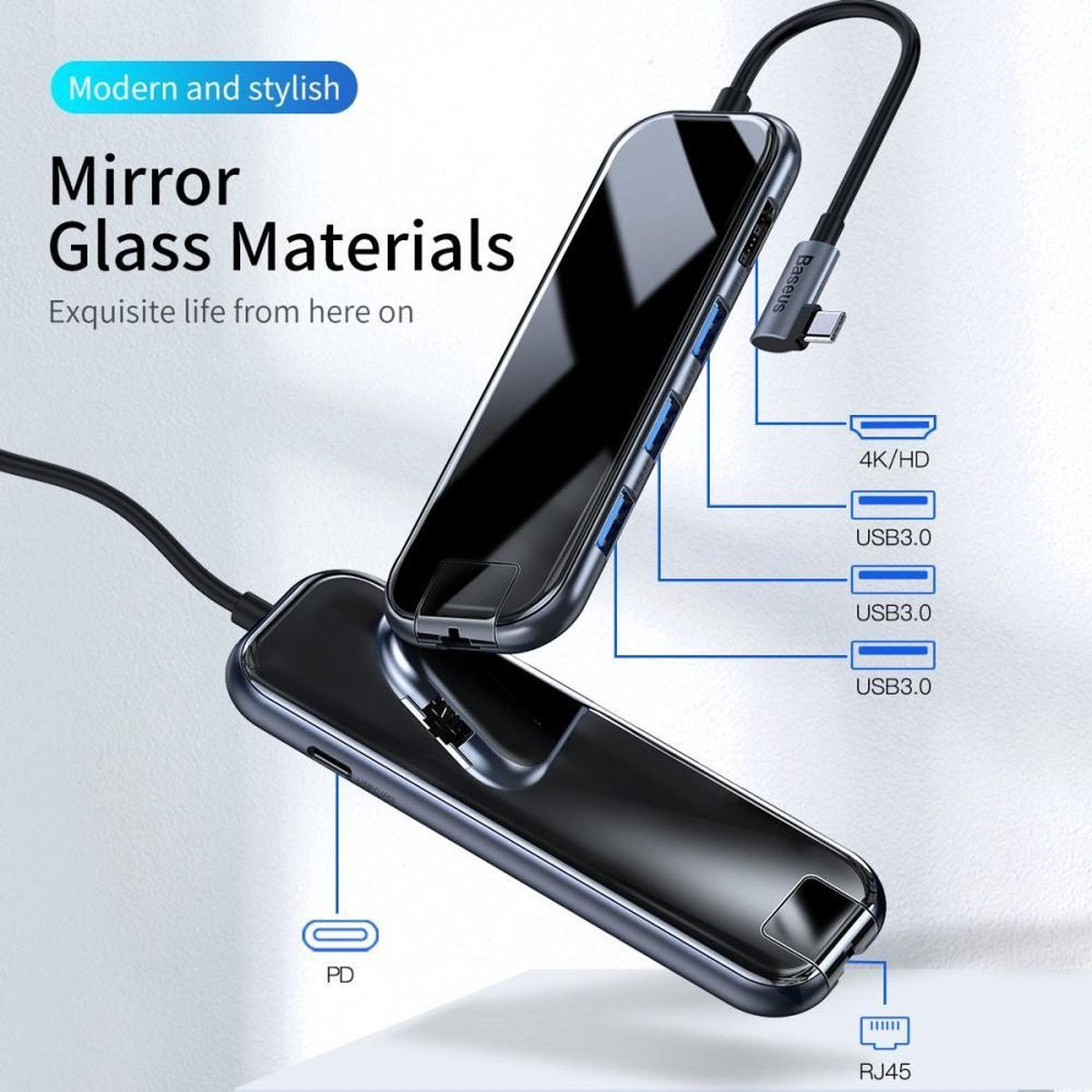 Baseus USB 3.0 / USB-C PD / HDMI 4K / RJ45 LAN Hub 60W Laptop/MacBook afbeelding 4