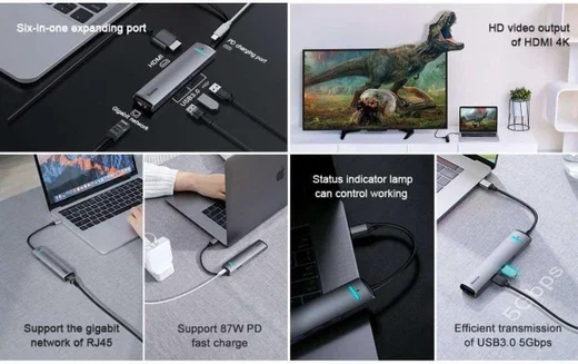 Baseus USB 3.0 / USB-C PD 87W / HDMI 4K / RJ45 LAN Laptop/Macbook Hub afbeelding 5