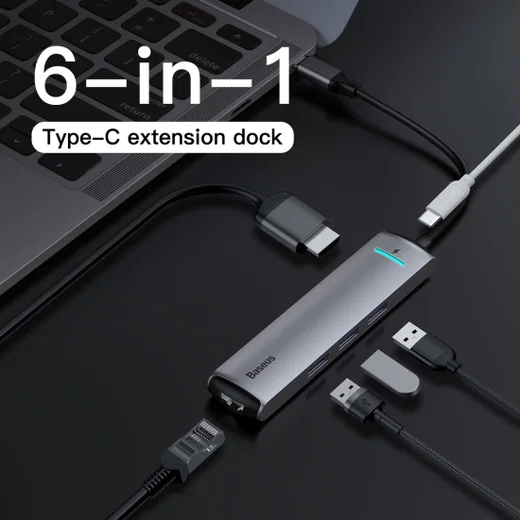 Baseus USB 3.0 / USB-C PD 87W / HDMI 4K / RJ45 LAN Laptop/Macbook Hub afbeelding 9