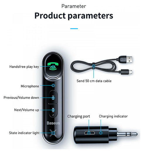 Baseus Draadloze Bluetooth Audio Ontvanger met 3.5mm Jack AUX Adapter afbeelding 5