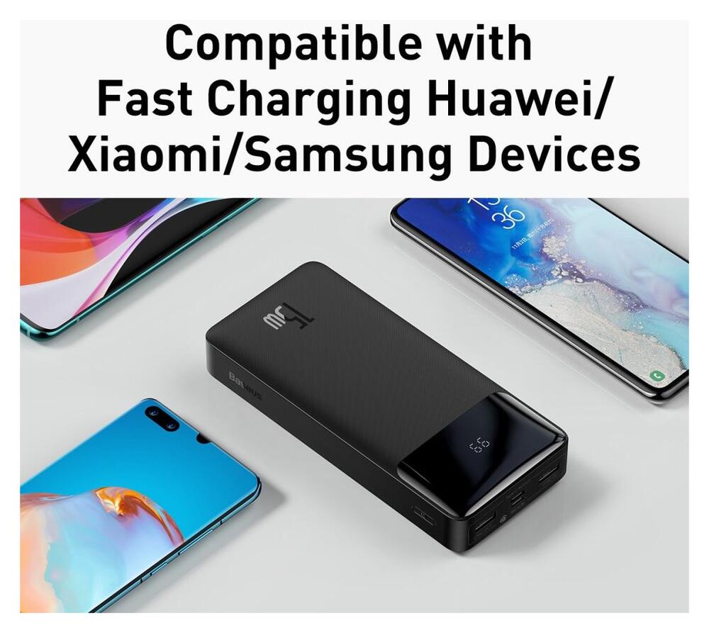 Baseus Bipow 20.000 mAh USB-C Powerbank Reisformaat Met Display Zwart afbeelding 7