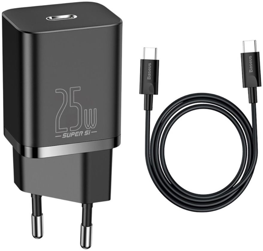 Baseus Super-Si Snellader Quick Charge 25W + USB-C Kabel 1M Zwart afbeelding 2
