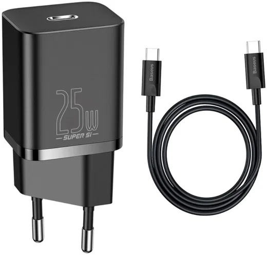 Baseus Super-Si Snellader Quick Charge 25W + USB-C Kabel 1M Zwart afbeelding 2
