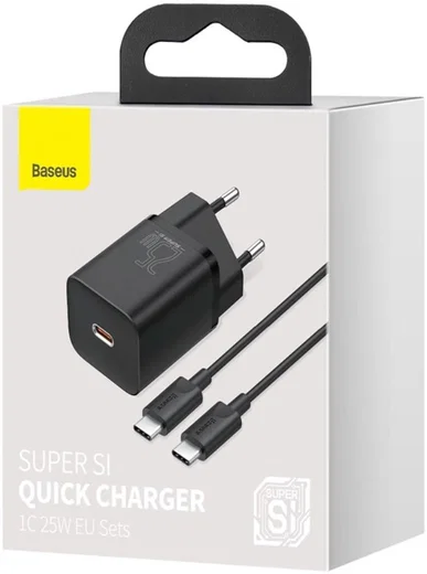 Baseus Super-Si Snellader Quick Charge 25W + USB-C Kabel 1M Zwart afbeelding 11