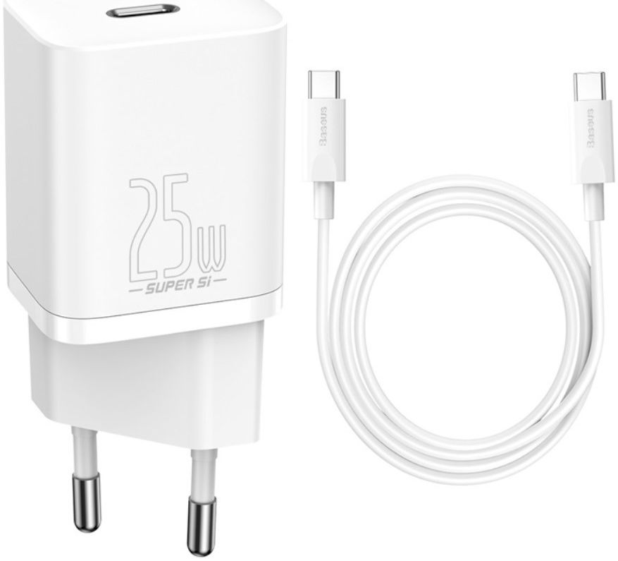 Baseus Super-Si Snellader Quick Charge 25W + USB-C Kabel 1M Wit afbeelding 2