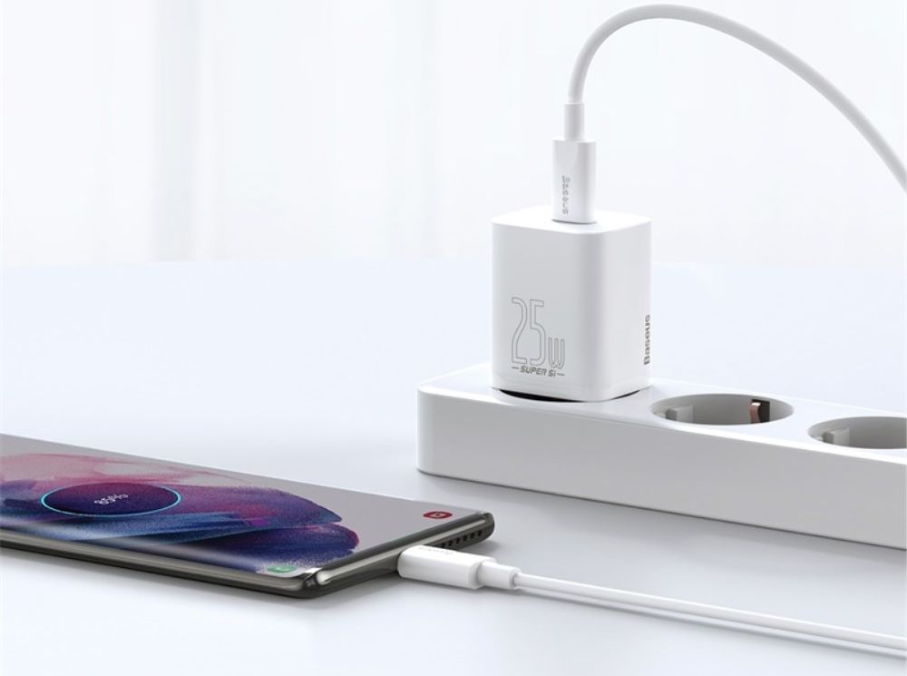 Baseus Super-Si Snellader Quick Charge 25W + USB-C Kabel 1M Wit afbeelding 7