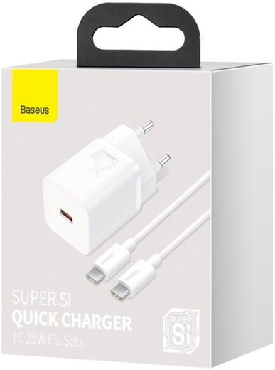 Baseus Super-Si Snellader Quick Charge 25W + USB-C Kabel 1M Wit afbeelding 11