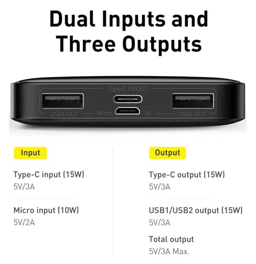 Baseus Bipow 10.000 mAh Powerbank Reisformaat Met Display Zwart 15W afbeelding 5