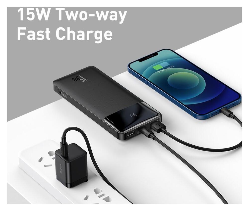 Baseus Bipow 10.000 mAh Powerbank Reisformaat Met Display Zwart 15W afbeelding 4