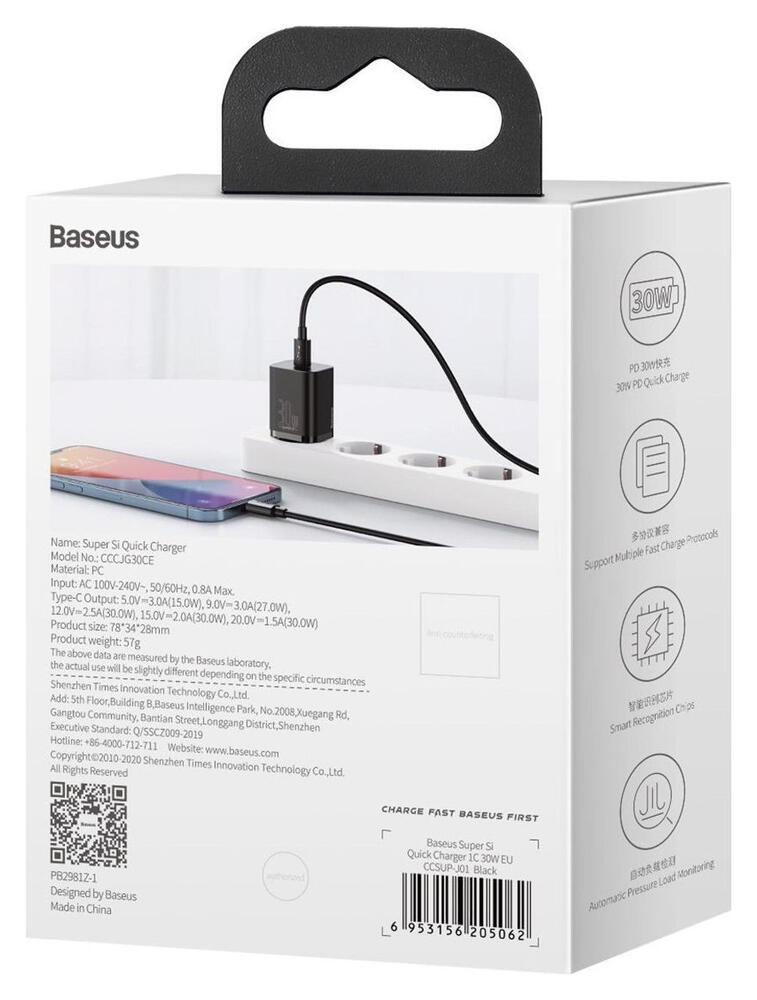 Baseus Super-Si Quick Charger USB-C Snellader 30W Power Delivery Zwart afbeelding 11