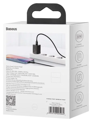 Baseus Super-Si Quick Charger USB-C Snellader 30W Power Delivery Zwart afbeelding 11