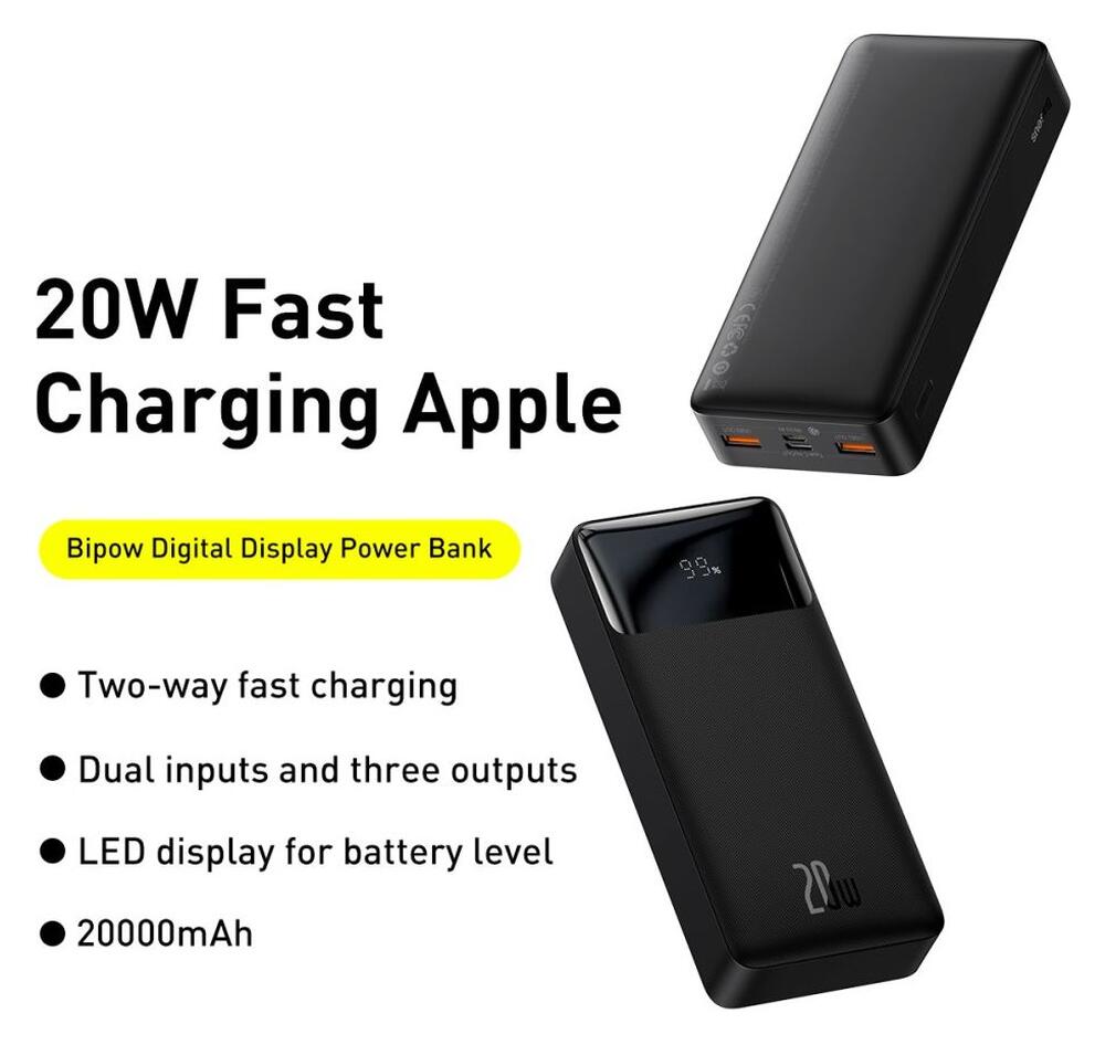 Baseus Bipow 20.000 mAh Powerbank Fast Charge PD met Display Zwart afbeelding 5